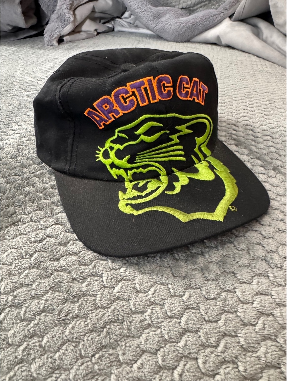 Arctic Cat Black Snapback Hat with Neon Green Panther Design Vintage